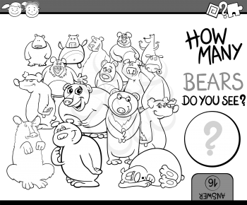Cartoon Illustration of Education Counting Game for Coloring Book