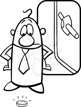 Black and White Concept Cartoon Illustration of Businessman and Empty Vault