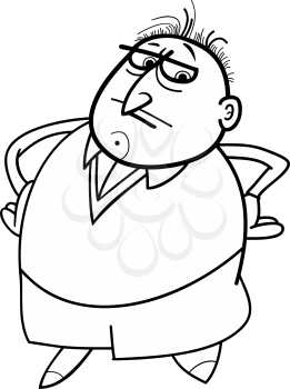 Black and White Cartoon Illustration of Man or Businessman Boss Character for Coloring Book