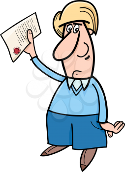 Cartoon Illustration of Man with Document or Certificate