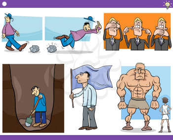 Illustration Set of Humorous Cartoon Concepts or Ideas with Funny Characters