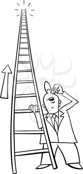 Black and White Cartoon Humor Concept Illustration of Ladder of Success Saying or Proverb