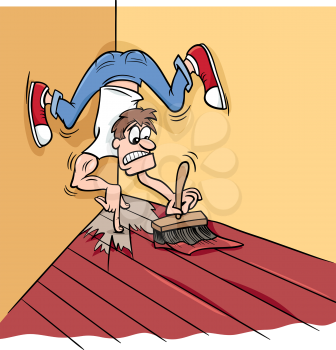 Cartoon Humor Concept Illustration of Painting Yourself into a Corner Saying or Proverb