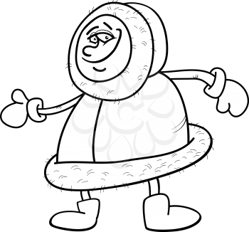 Black and White Cartoon Illustration of Funny Eskimo or Lapp Man for Coloring Book