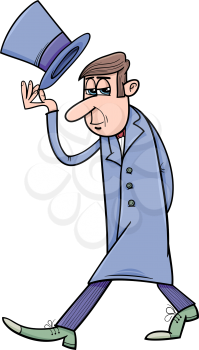 Cartoon Illustration of Distinguished Man with Hat
