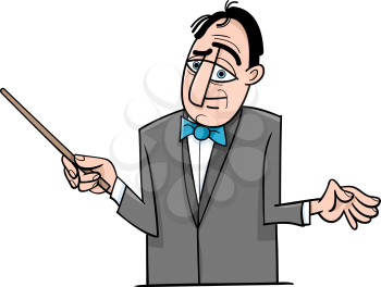 Cartoon Illustration of Orchestra Conductor Funny Character