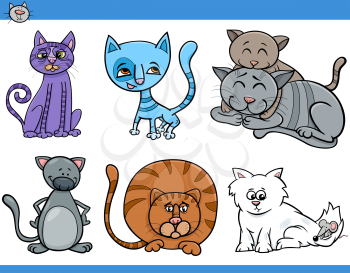 Cartoon Illustration of Funny Cats Set