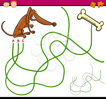 Cartoon Illustration of Education Path or Maze Game for Preschool Children with Dog and Bone
