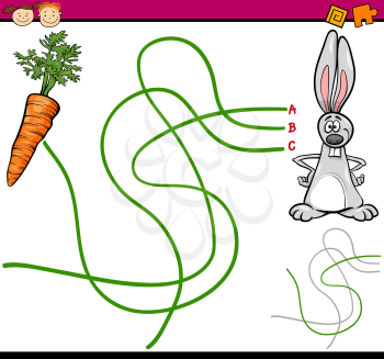 Cartoon Illustration of Education Path or Maze Game for Preschool Children with Rabbit and Carrot