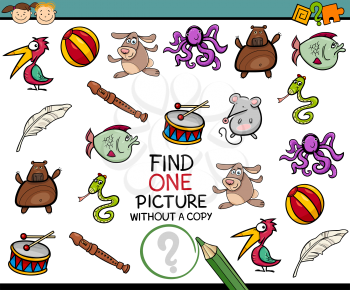 Cartoon Illustration of Finding Single Picture without Copy Educational Game for Preschool Children