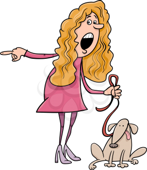 Cartoon Illustration of Outraged Woman with Dog
