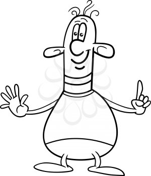 Black and White Cartoon Illustration of Funny Fantasy Character or Alien for Coloring Book