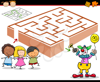Cartoon Illustration of Education Maze or Labyrinth Game for Preschool Children with Funny Robots