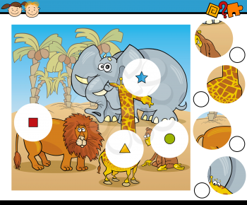 Cartoon Illustration of Match the Pieces Educational Game for Preschool Children