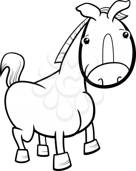 Black and White Cartoon Illustration of Cute Baby Horse or Foal Farm Animal for Coloring Book