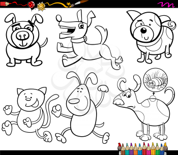 Coloring Book Cartoon Illustration Set of Cartoon Illustration of Dogs Animal Characters