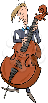 Cartoon Illustration of Musician Playing the Contrabass Instrument
