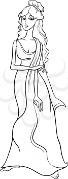 Black and White Cartoon Illustration of Mythological Greek Goddess Aphrodite for Coloring Book