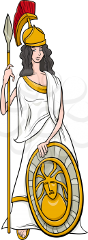 Cartoon Illustration of Mythological Greek Goddess Athena