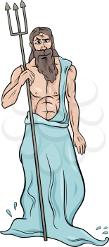 Cartoon Illustration of Mythological Greek God Poseidon