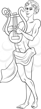 Black and White Cartoon Illustration of Mythological Greek God Apollo for Coloring Book