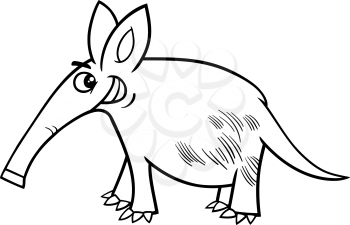 Black and White Cartoon Illustration of Funny Aardvark Animal Character for Coloring Book