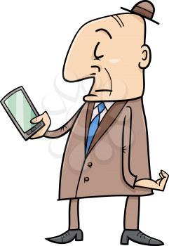 Cartoon Illustration of Elder Man with Smart Phone