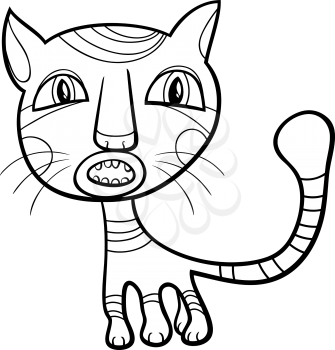 Black and White Cartoon Illustration of Funny Cat or Kitten for Coloring Book