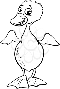 Black and White Cartoon Illustration of Cute Duckling Baby Bird Animal for Coloring Book