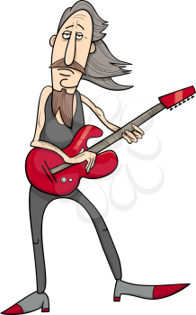 Cartoon Illustration of Old Rock Man Musician with Electric Guitar