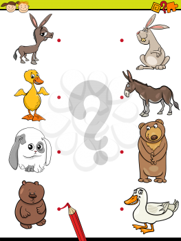 Cartoon Illustration of Education Element Matching Game for Preschool Children with Baby Animals and their Mothers