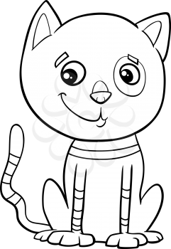 Black and White Cartoon Illustration of Cute Little Kitten or Cat for Coloring Book