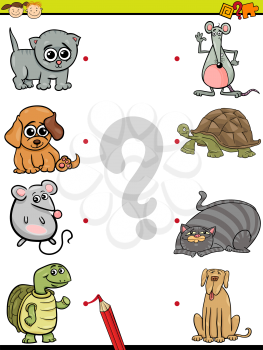 Cartoon Illustration of Education Element Matching Game for Preschool Children with Animals and their Favorite Food