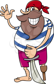 Cartoon Illustration of Funny Pirate with Peg Leg and Sword