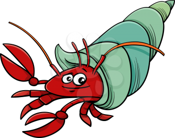 Cartoon Illustration of Funny Hermit Crab Sea Animal