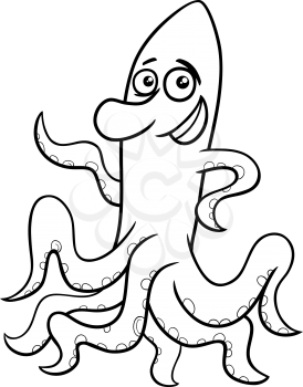 Black and White Cartoon Illustration of Funny Octopus Sea Animal for Coloring Book