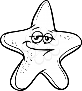 Black and White Cartoon Illustration of Funny Starfish Sea Animal for Coloring Book
