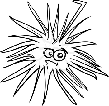Black and White Cartoon Illustration of Funny Sea Urchin Marine Animal for Coloring Book