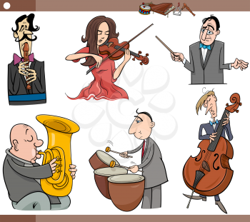 Cartoon Illustration Set of Musicians Characters Playing Musical Instruments