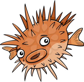 Cartoon Illustration of Funny Blowfish Fish Sea Animal