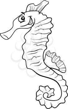 Black and White Cartoon Illustration of Funny Seahorse Sea Animal for Coloring Book