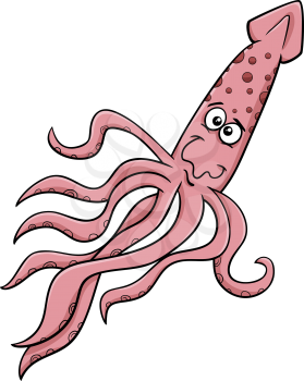 Cartoon Illustration of Funny Squid Sea Animal