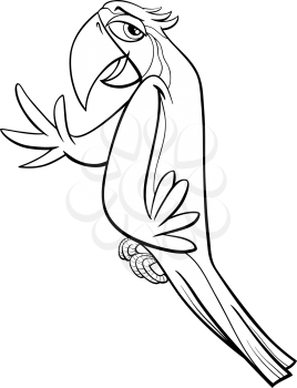 Black and White Cartoon Illustration of Macaw Parrot Bird for Coloring Book