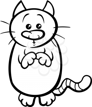 Black and White Cartoon Illustration of Cute Cat or Kitten Begging for Food for Coloring Book