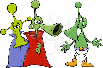 Cartoon Illustration of Funny Aliens or Martians Comic Characters