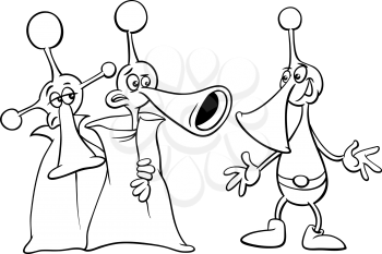 Black and White Cartoon Illustration of Funny Aliens or Martians Comic Characters for Coloring Book