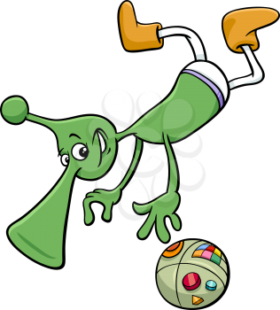 Cartoon Illustration of Funny Alien or Martian Character in Space