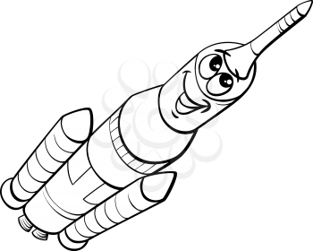 Black and White Cartoon Illustration of Funny Space Rocket Comic Character for Coloring Book