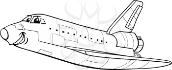 Black and White Cartoon Illustration of Funny Space Shuttle Comic Character for Coloring Book