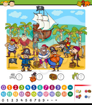 Cartoon Illustration of Education Mathematical Game for Preschool Children with Pirates Characters